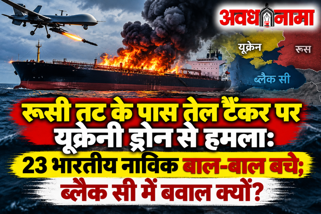 काला सागर में बड़ा ड्रोन हमला: रूसी तट के पास तेल टैंकर में लगी आग काला सागर में बड़ा ड्रोन हमला: रूसी तट के पास तेल टैंकर में लगी आग